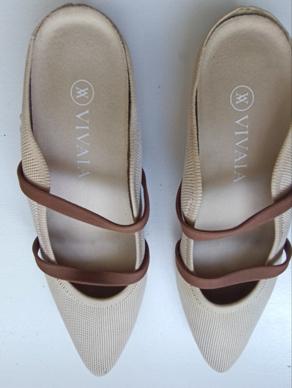 VIVAIA Elle Pointed-Toe Knit Mules Beige Size 8 - Picture 7 of 13
